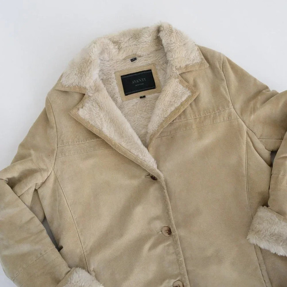 Vintage Avanti  100% Leather Shearling Beige Jacket Size 8 - Picture 9 of 16